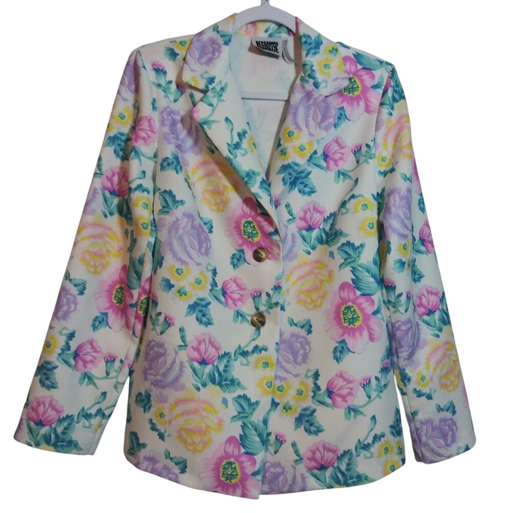 Reclaimed Vintage Rose Print Pastel Single Breasted Blazer Size 6